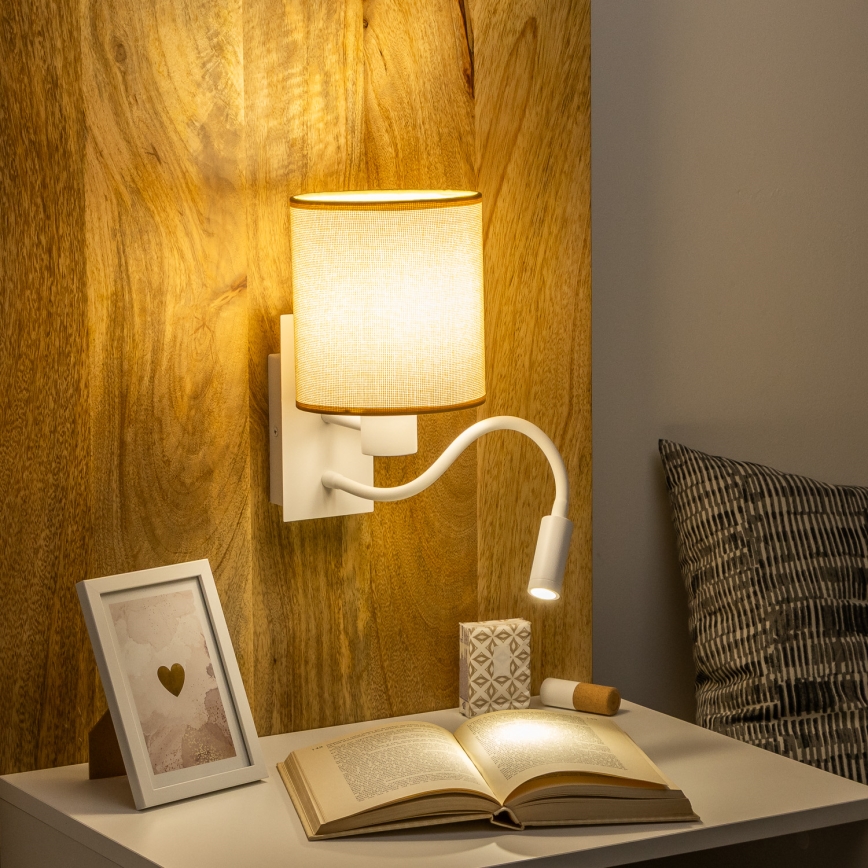 Brilagi - LED Flexibilná nástenná lampa NUBILA 1xE27/25W/230V + LED/3W biela/svetlohnedá