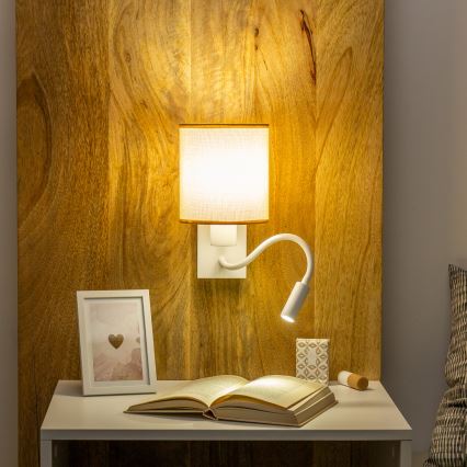 Brilagi - LED Flexibilná nástenná lampa NUBILA 1xE27/25W/230V + LED/3W biela/svetlohnedá