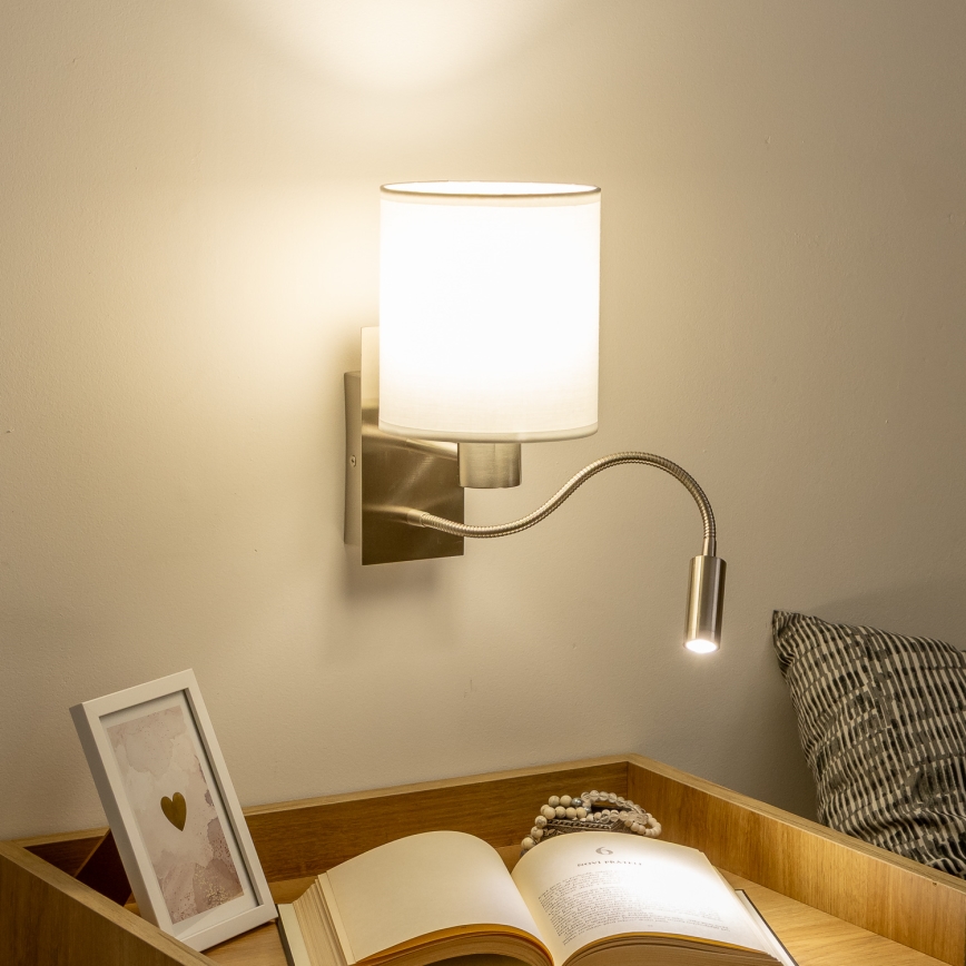 Brilagi - LED Flexibilná nástenná lampa NUBILA 1xE27/25W/230V + LED/3W matný chróm/biela
