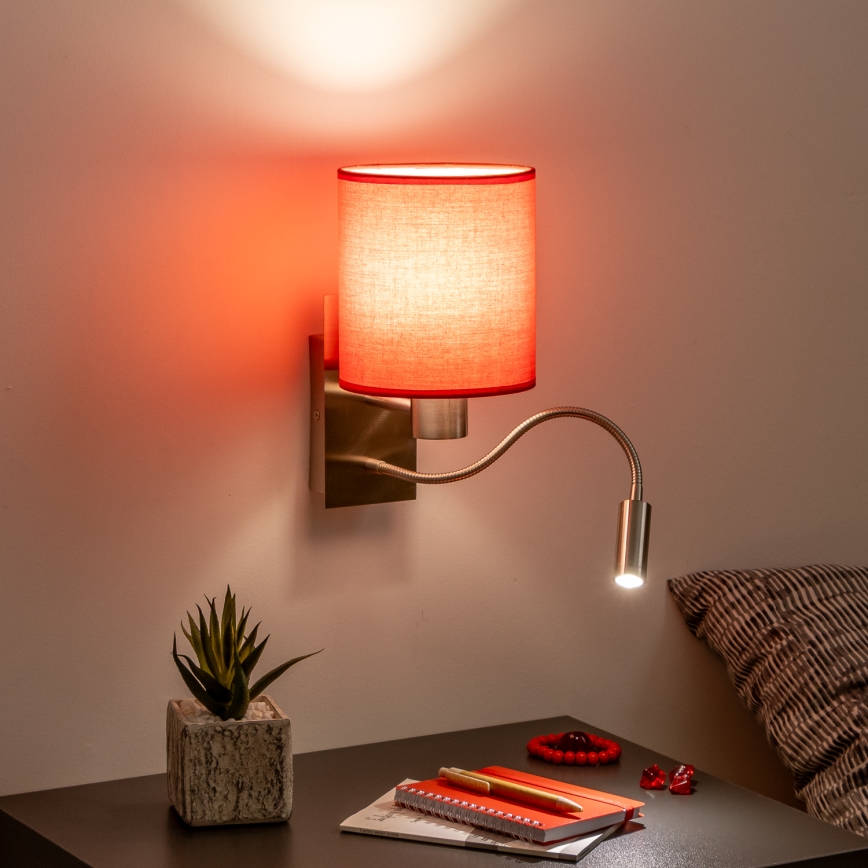 Brilagi - LED Flexibilná nástenná lampa NUBILA 1xE27/25W/230V + LED/3W matný chróm/červená