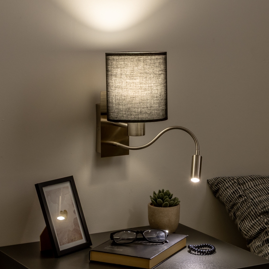 Brilagi - LED Flexibilná nástenná lampa NUBILA 1xE27/25W/230V + LED/3W matný chróm/čierna