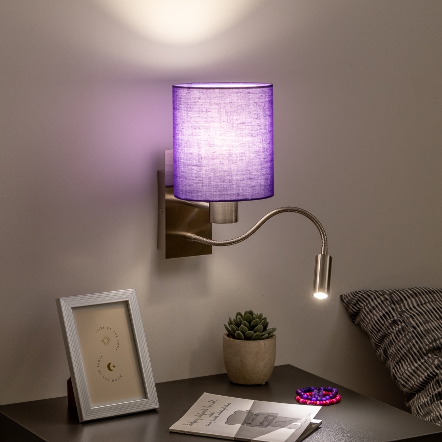 Brilagi - LED Flexibilná nástenná lampa NUBILA 1xE27/25W/230V + LED/3W matný chróm/fialová