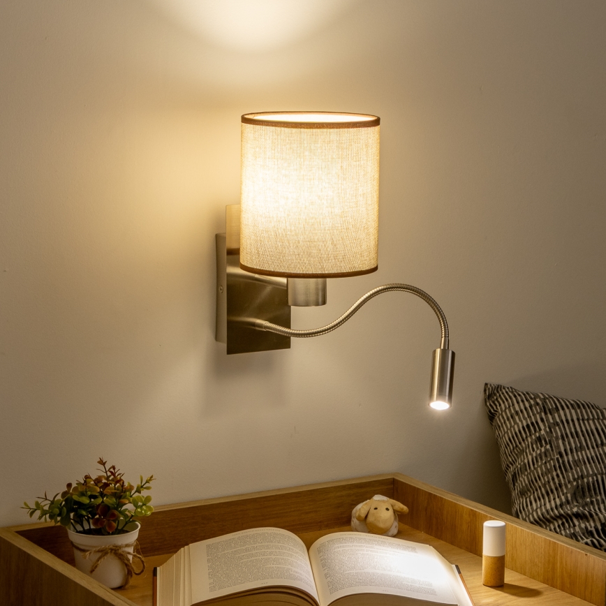 Brilagi - LED Flexibilná nástenná lampa NUBILA 1xE27/25W/230V + LED/3W matný chróm/hnedá