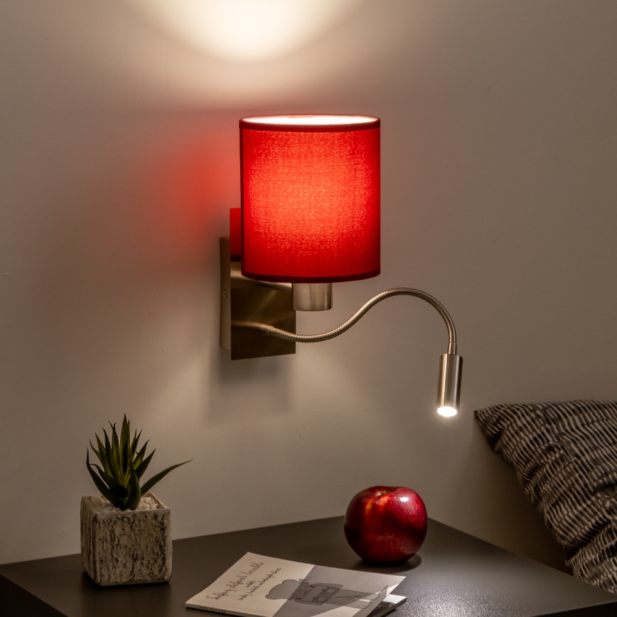 Brilagi - LED Flexibilná nástenná lampa NUBILA 1xE27/25W/230V + LED/3W matný chróm/pompejská červená