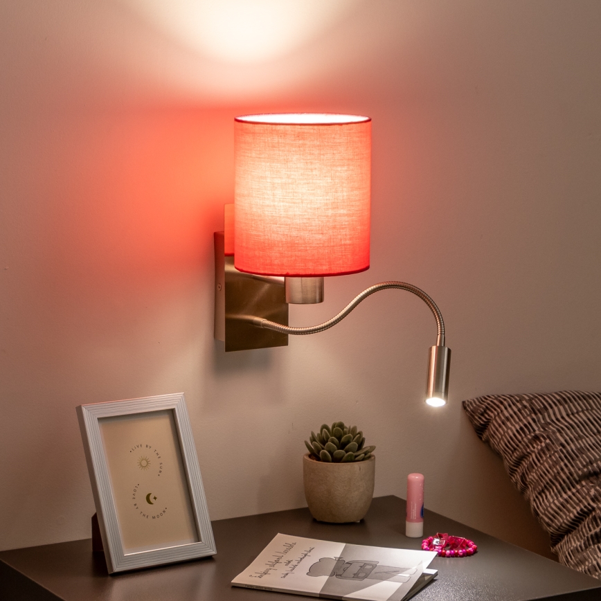 Brilagi - LED Flexibilná nástenná lampa NUBILA 1xE27/25W/230V + LED/3W matný chróm/ružová
