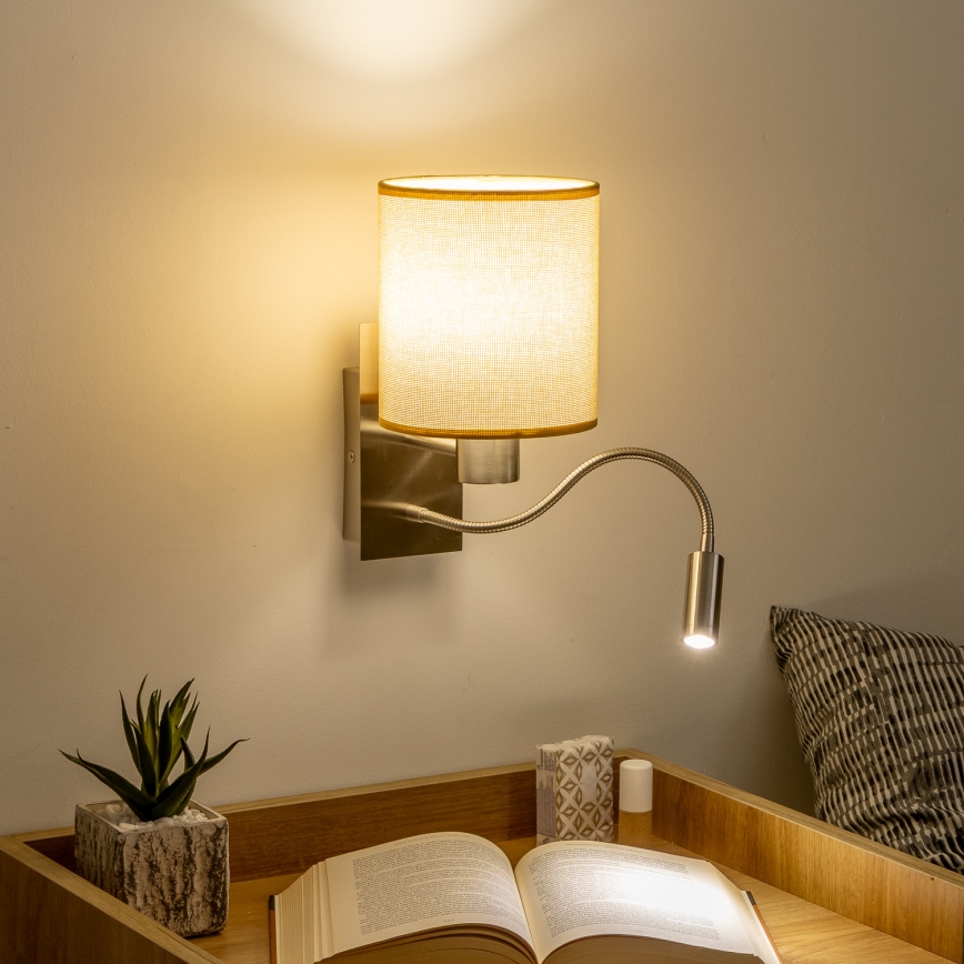 Brilagi - LED Flexibilná nástenná lampa NUBILA 1xE27/25W/230V + LED/3W matný chróm/svetlohnedá
