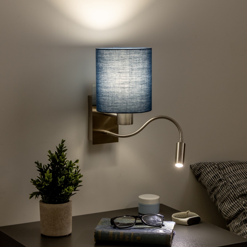 Brilagi - LED Flexibilná nástenná lampa NUBILA 1xE27/25W/230V + LED/3W matný chróm/tmavomodrá