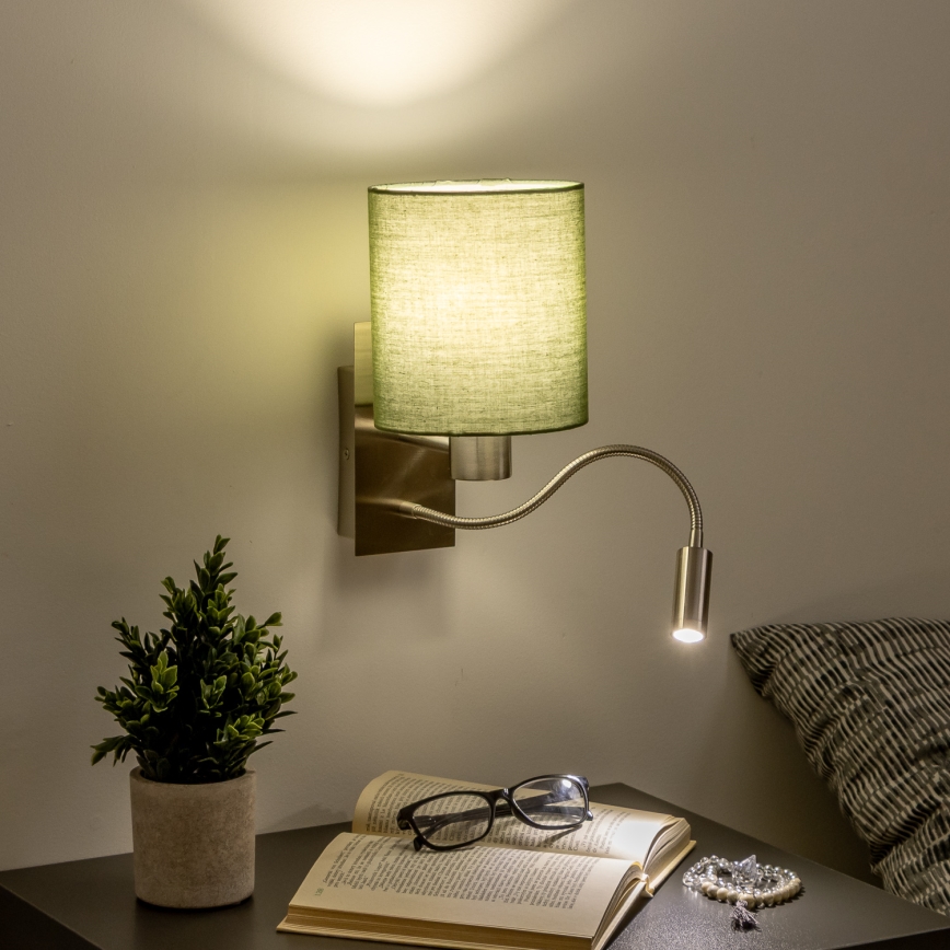 Brilagi - LED Flexibilná nástenná lampa NUBILA 1xE27/25W/230V + LED/3W matný chróm/zelená