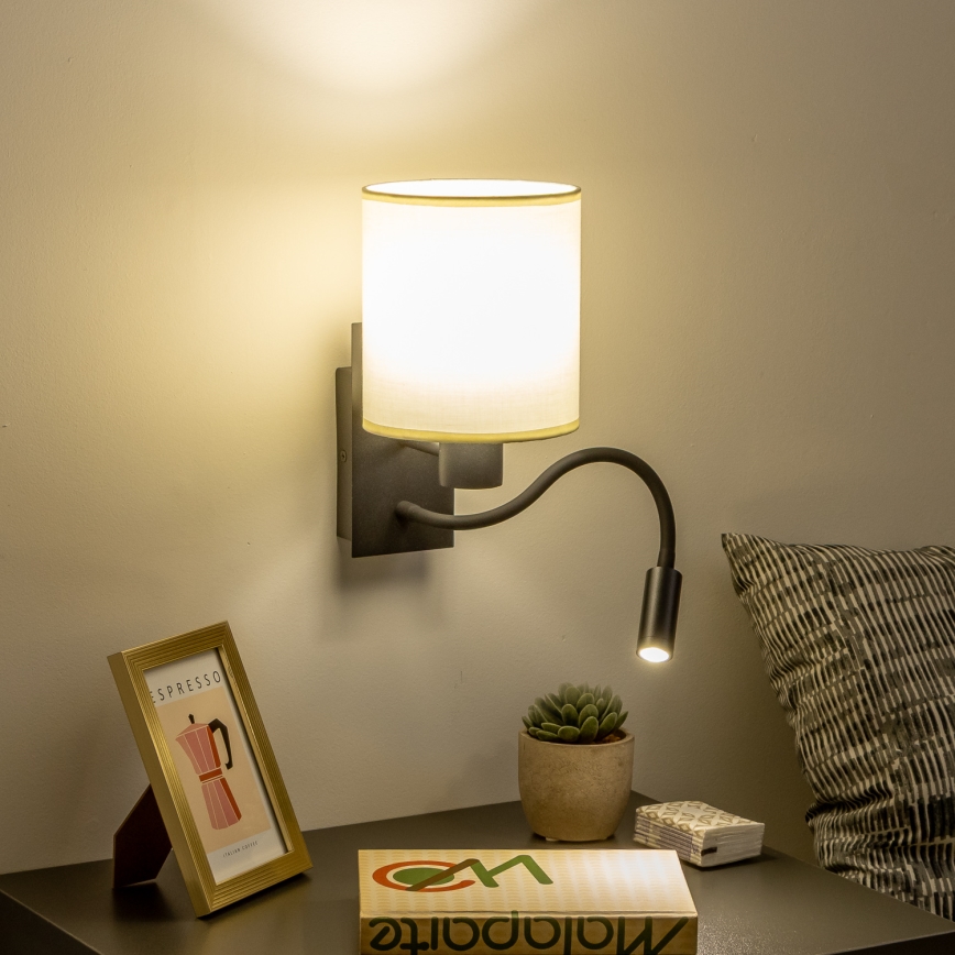 Brilagi - LED Flexibilná nástenná lampa NUBILA 1xE27/25W/230V + LED/3W čierna/krémová