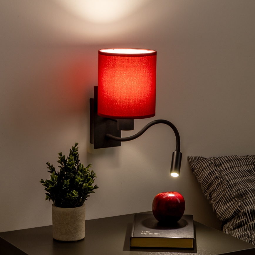 Brilagi - LED Flexibilná nástenná lampa NUBILA 1xE27/25W/230V + LED/3W čierna/pompejská červená