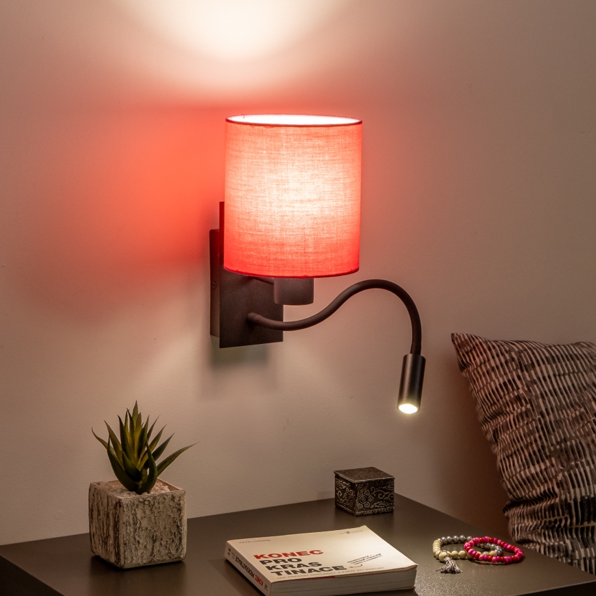 Brilagi - LED Flexibilná nástenná lampa NUBILA 1xE27/25W/230V + LED/3W čierna/ružová