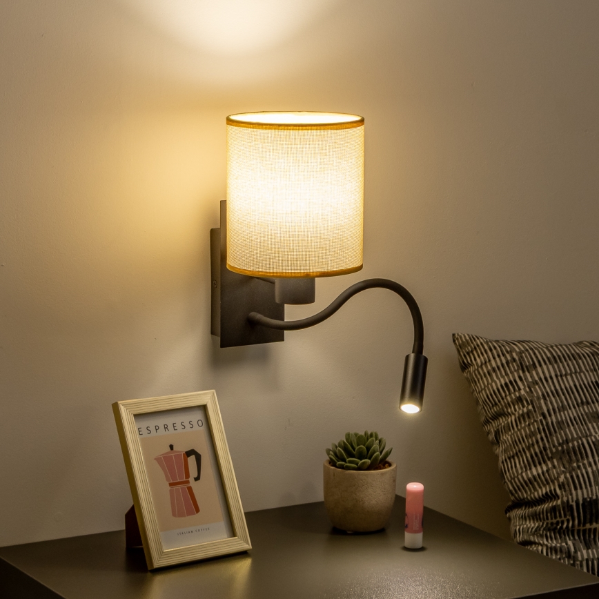 Brilagi - LED Flexibilná nástenná lampa NUBILA 1xE27/25W/230V + LED/3W čierna/svetlohnedá