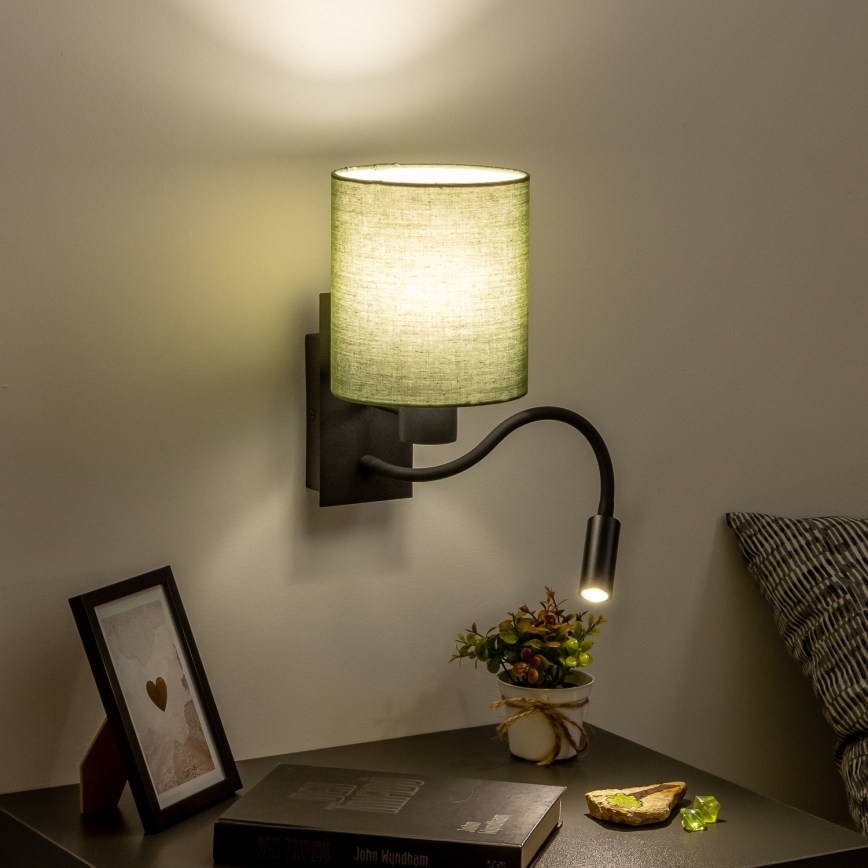 Brilagi - LED Flexibilná nástenná lampa NUBILA 1xE27/25W/230V + LED/3W čierna/zelená
