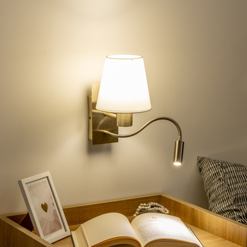 Brilagi - LED Flexibilná nástenná lampa NUBILA 1xE27/25W/230V + LED/3W mosadz/biela