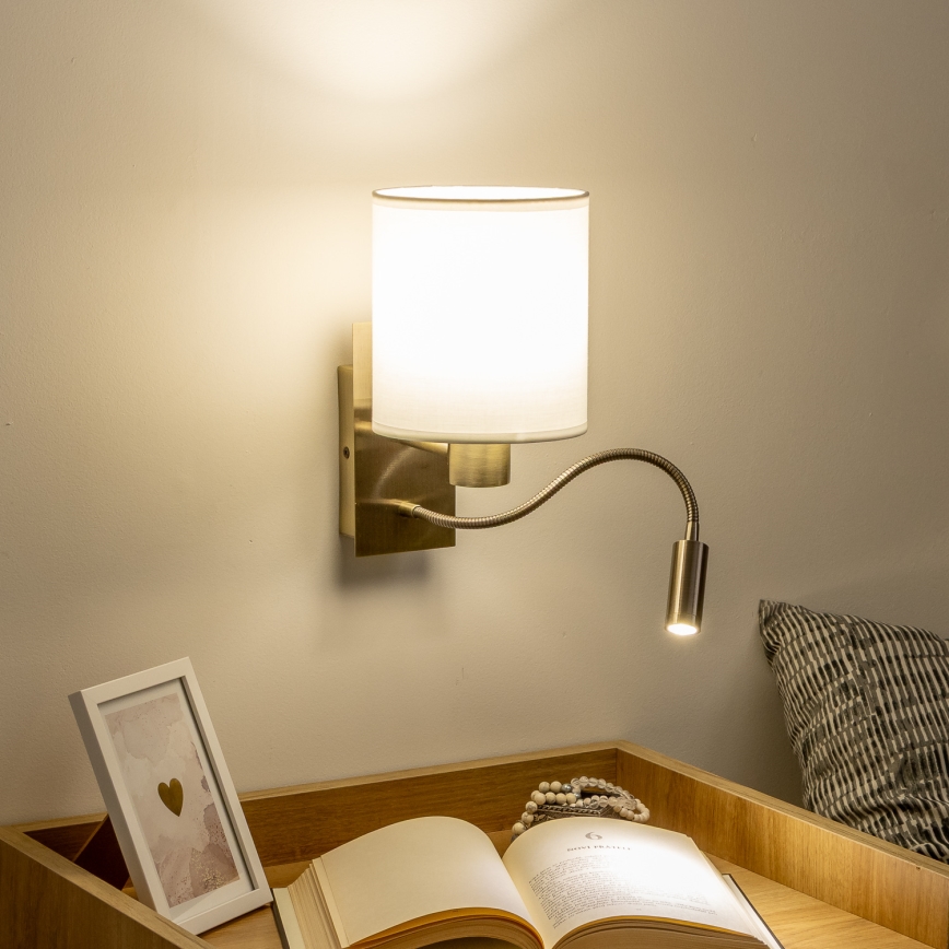 Brilagi - LED Flexibilná nástenná lampa NUBILA 1xE27/25W/230V + LED/3W mosadz/biela