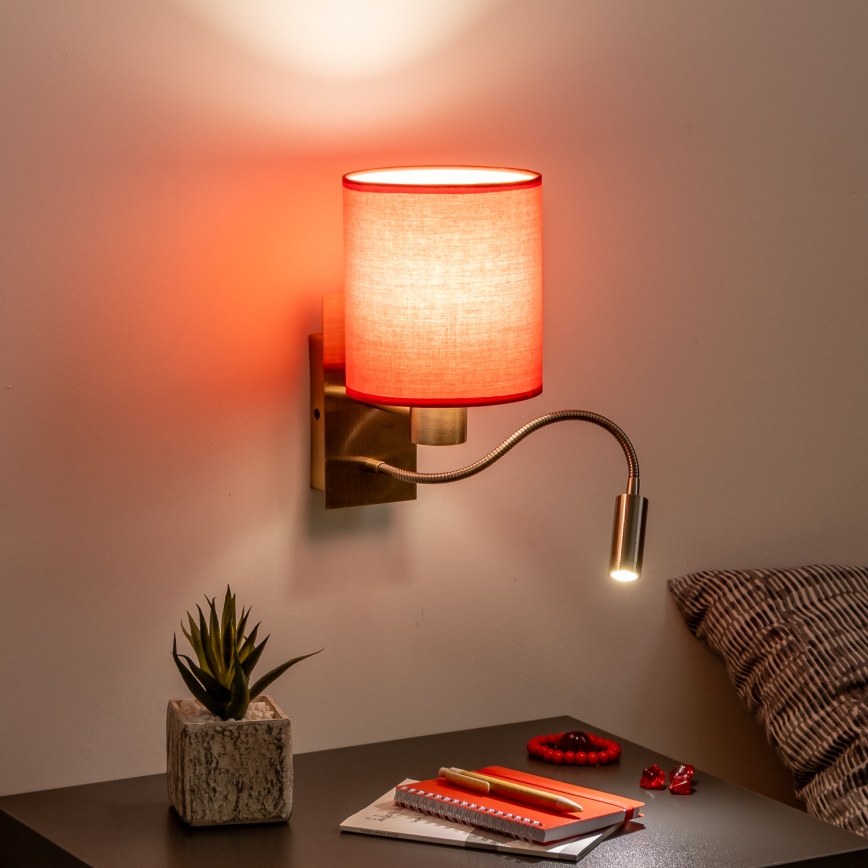 Brilagi - LED Flexibilná nástenná lampa NUBILA 1xE27/25W/230V + LED/3W mosadz/červená
