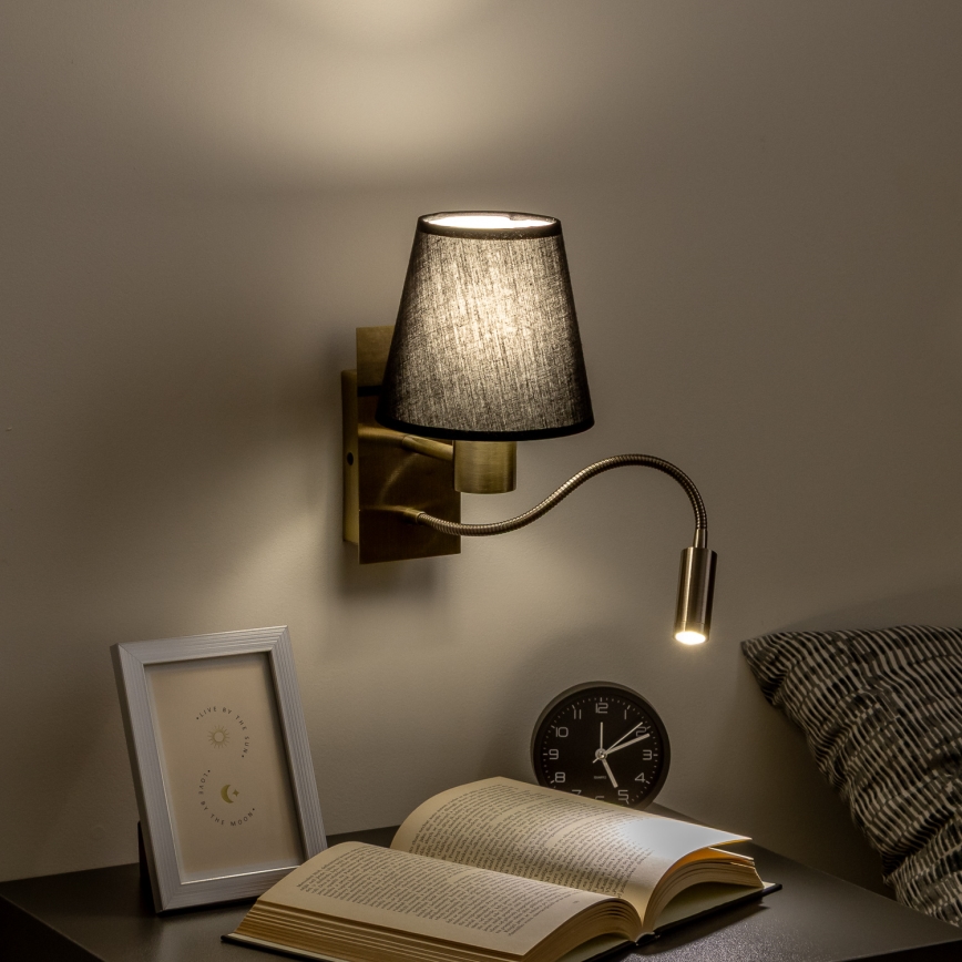 Brilagi - LED Flexibilná nástenná lampa NUBILA 1xE27/25W/230V + LED/3W mosadz/čierna