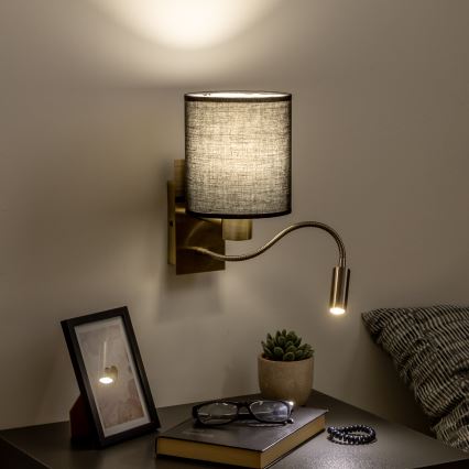 Brilagi - LED Flexibilná nástenná lampa NUBILA 1xE27/25W/230V + LED/3W mosadz/čierna