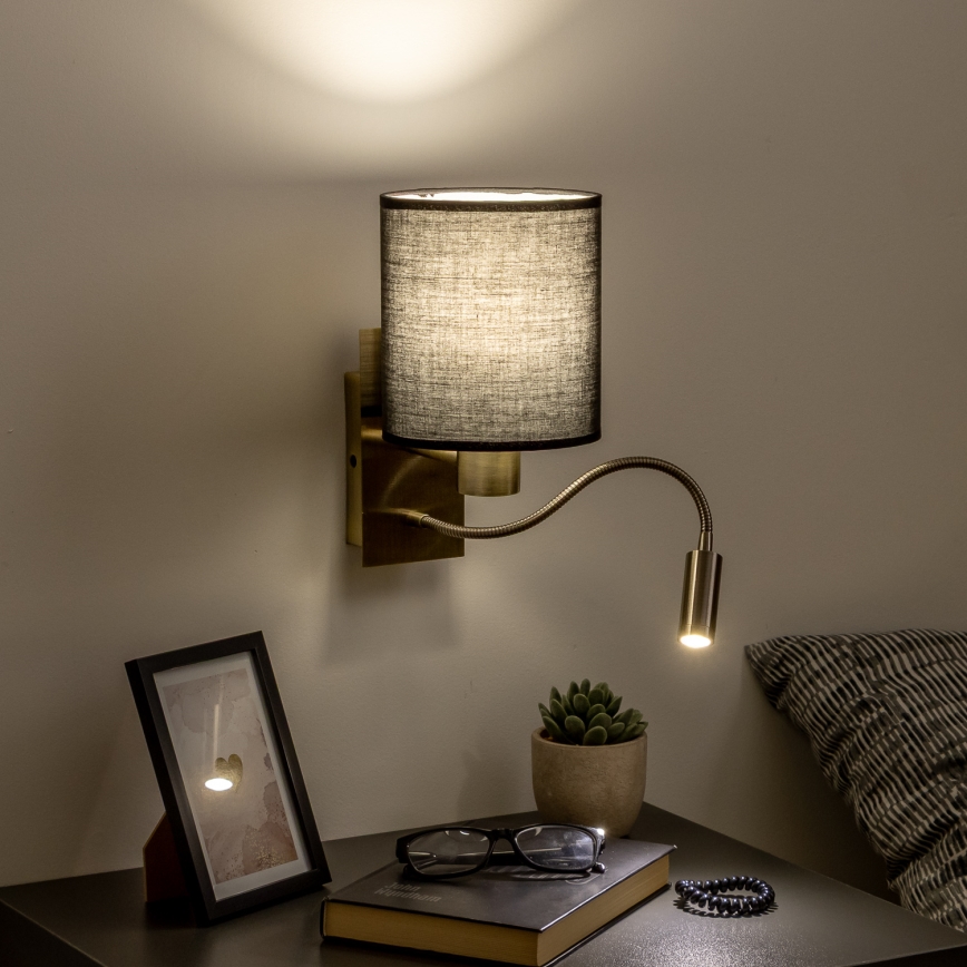 Brilagi - LED Flexibilná nástenná lampa NUBILA 1xE27/25W/230V + LED/3W mosadz/čierna
