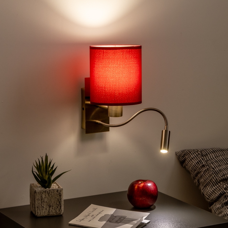 Brilagi - LED Flexibilná nástenná lampa NUBILA 1xE27/25W/230V+LED/3W mosadz/pompejská červená