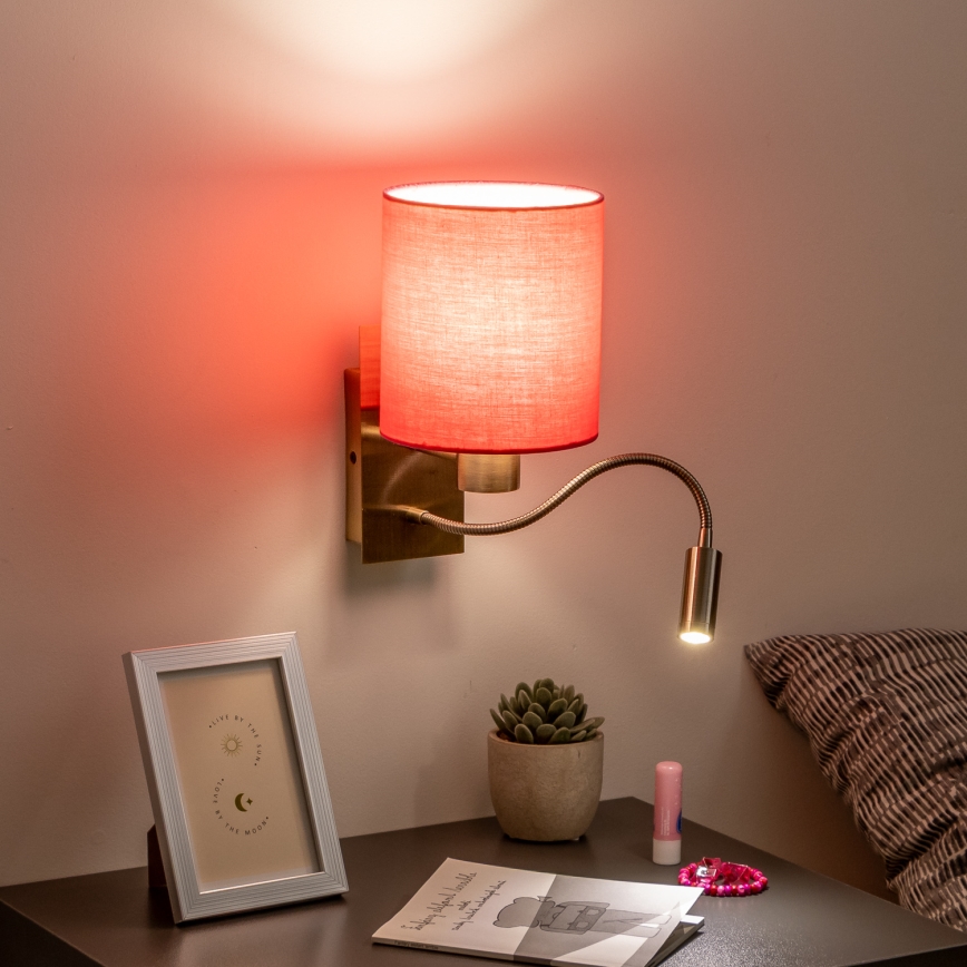 Brilagi - LED Flexibilná nástenná lampa NUBILA 1xE27/25W/230V + LED/3W mosadz/ružová