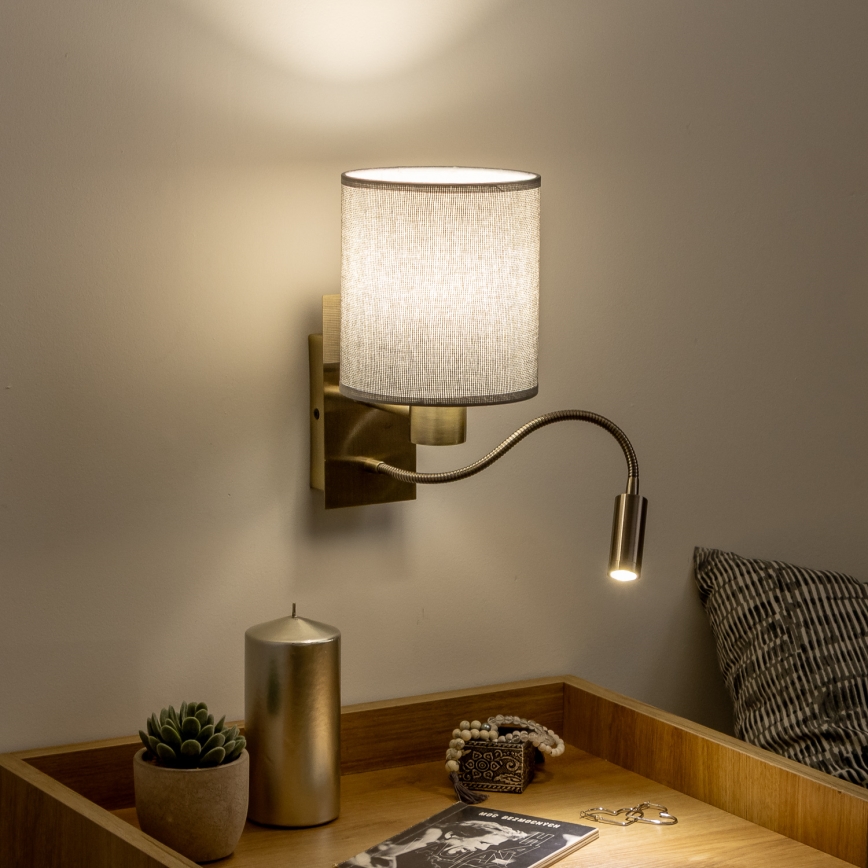 Brilagi - LED Flexibilná nástenná lampa NUBILA 1xE27/25W/230V + LED/3W mosadz/šedá