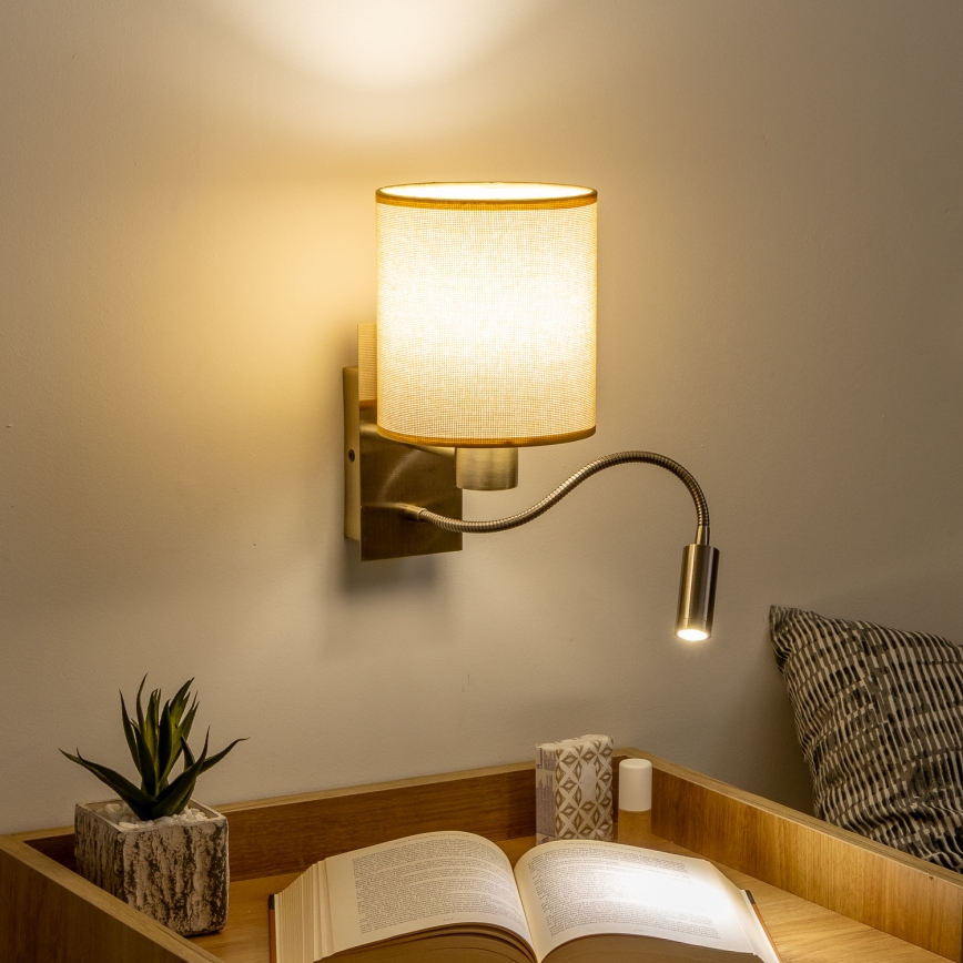 Brilagi - LED Flexibilná nástenná lampa NUBILA 1xE27/25W/230V + LED/3W mosadz/svetlohnedá