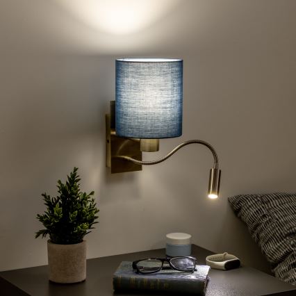 Brilagi - LED Flexibilná nástenná lampa NUBILA 1xE27/25W/230V+ LED/3W mosadz/tmavomodrá
