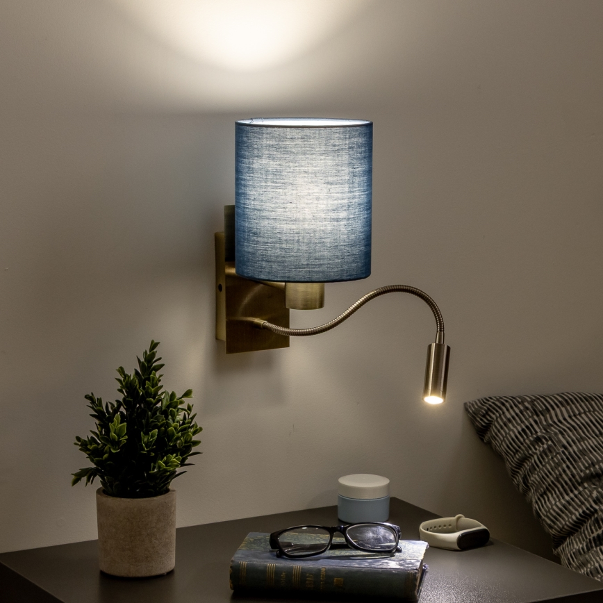 Brilagi - LED Flexibilná nástenná lampa NUBILA 1xE27/25W/230V+ LED/3W mosadz/tmavomodrá