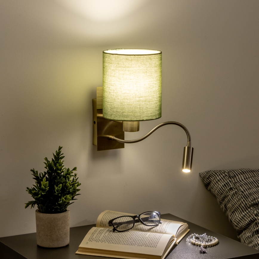 Brilagi - LED Flexibilná nástenná lampa NUBILA 1xE27/25W/230V + LED/3W mosadz/zelená