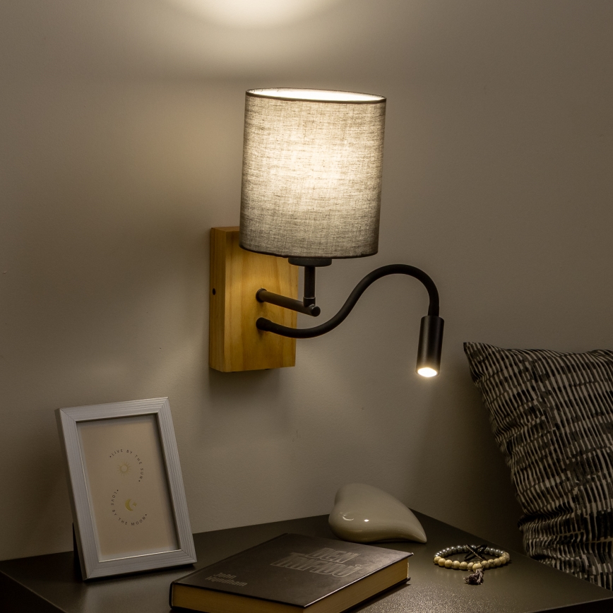 Brilagi - LED Flexibilná nástenná lampa NUBILA WOOD 1xE27/25W/230V + LED/3W dub/antracit
