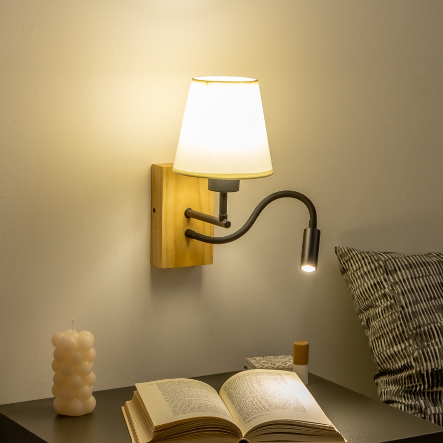 Brilagi - LED Flexibilná nástenná lampa NUBILA WOOD 1xE27/25W/230V + LED/3W dub/biela