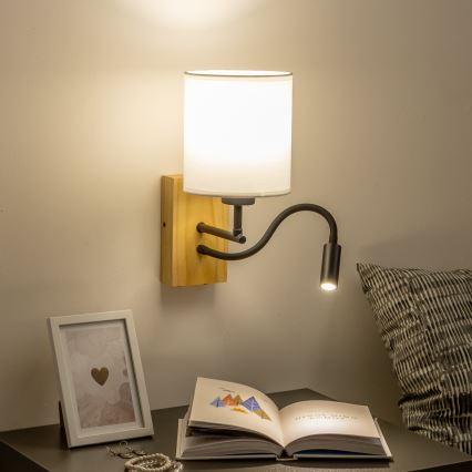 Brilagi - LED Flexibilná nástenná lampa NUBILA WOOD 1xE27/25W/230V + LED/3W dub/biela