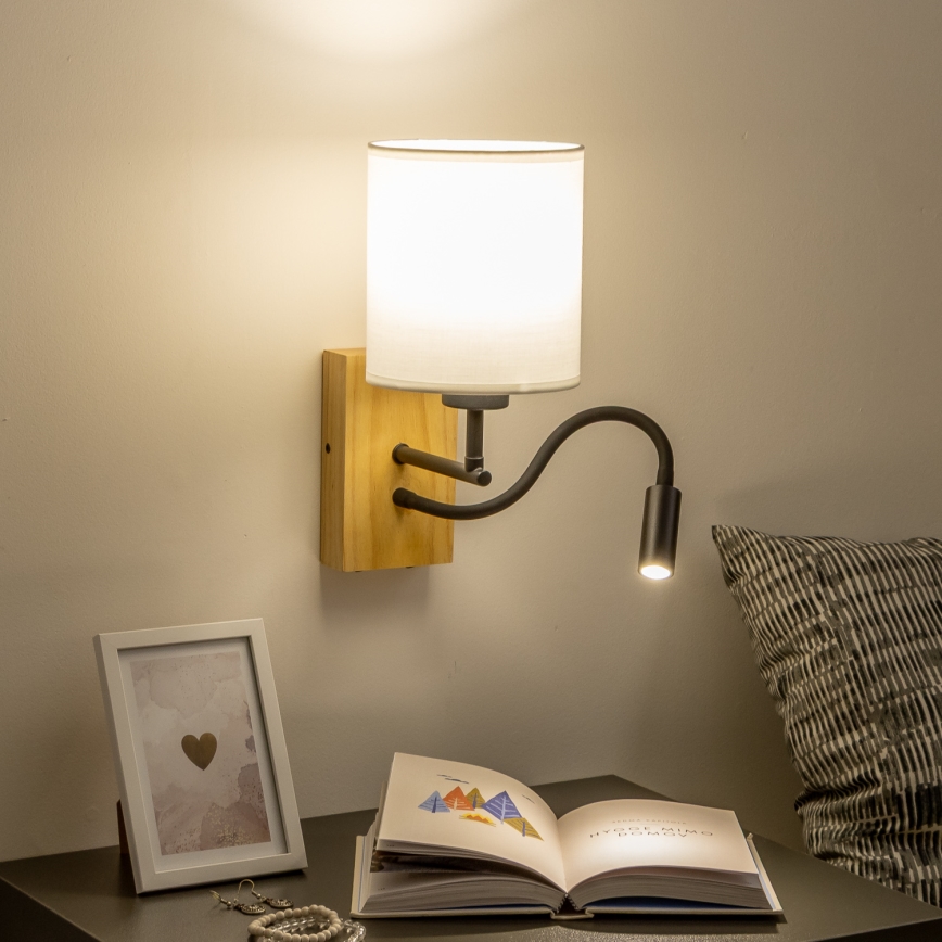 Brilagi - LED Flexibilná nástenná lampa NUBILA WOOD 1xE27/25W/230V + LED/3W dub/biela