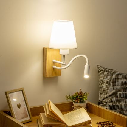 Brilagi - LED Flexibilná nástenná lampa NUBILA WOOD 1xE27/25W/230V + LED/3W dub/biela