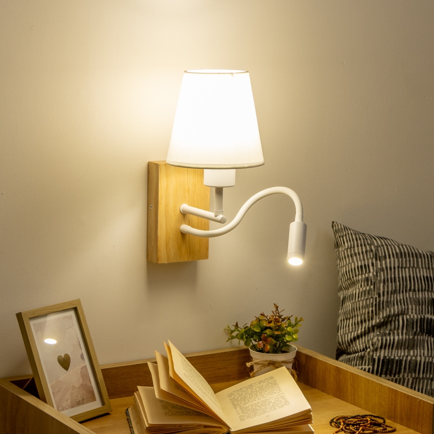 Brilagi - LED Flexibilná nástenná lampa NUBILA WOOD 1xE27/25W/230V + LED/3W dub/biela