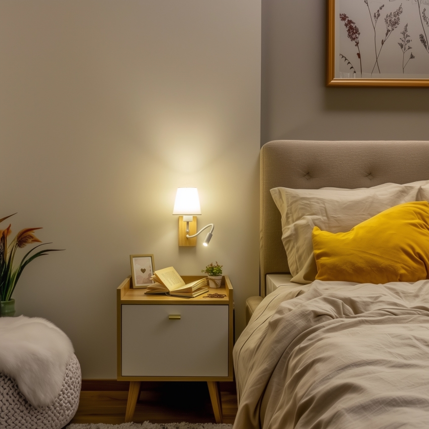 Brilagi - LED Flexibilná nástenná lampa NUBILA WOOD 1xE27/25W/230V + LED/3W dub/biela