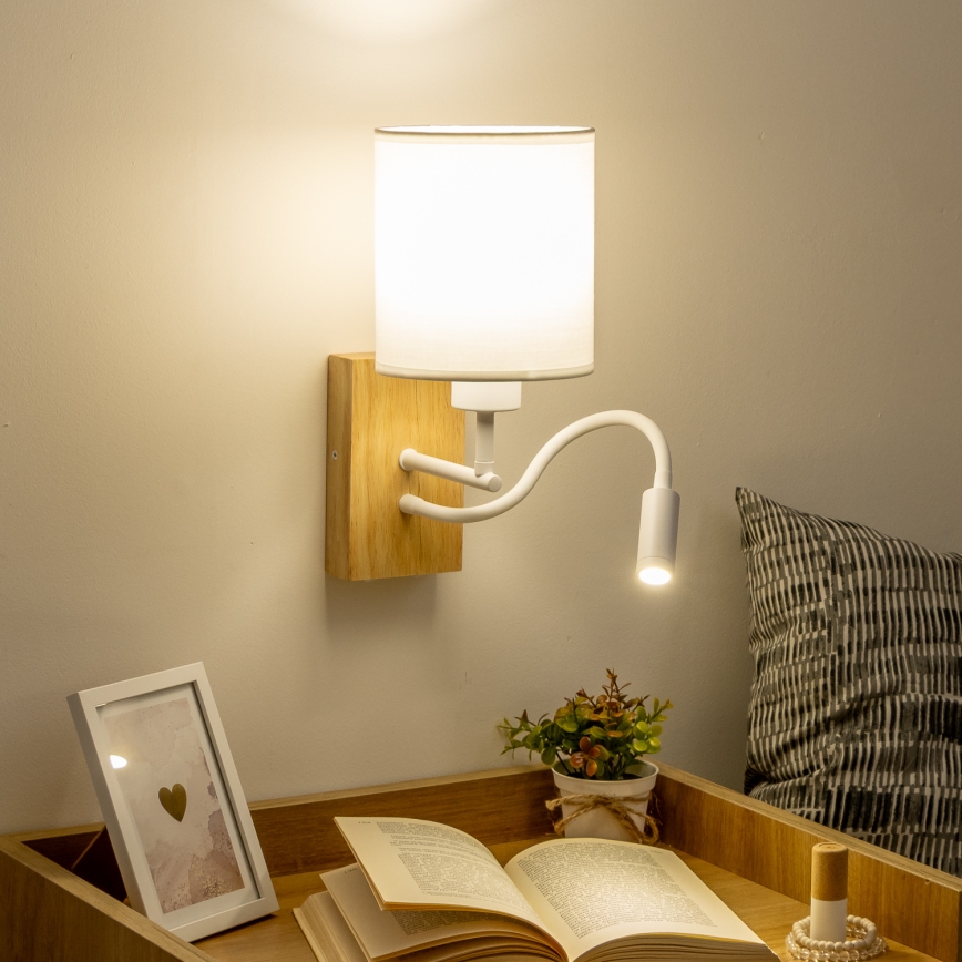 Brilagi - LED Flexibilná nástenná lampa NUBILA WOOD 1xE27/25W/230V + LED/3W dub/biela