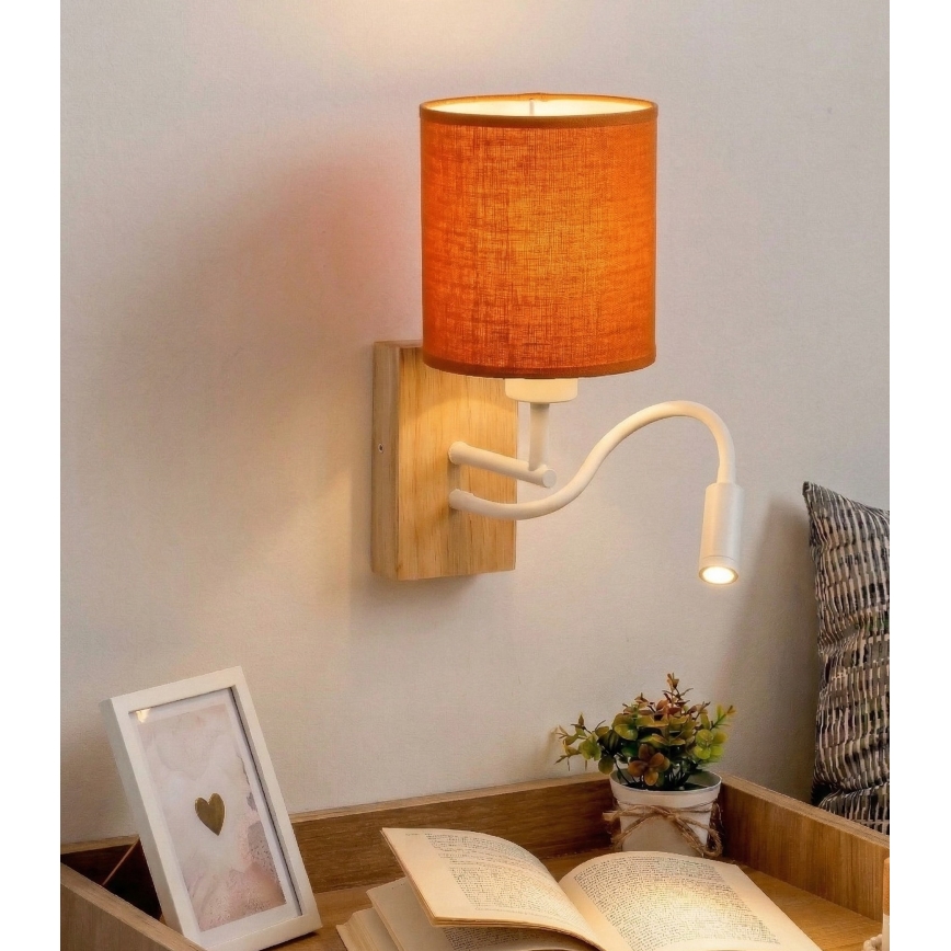 Brilagi - LED Flexibilná nástenná lampa NUBILA WOOD 1xE27/25W/230V + LED/3W dub/biela/oranžová