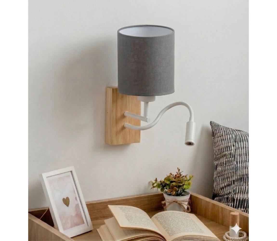 Brilagi - LED nástenná lampa NUBILA WOOD 1xE27/25W/230V + LED/3W dub/biela/svetlošedá BG1565+BG2454