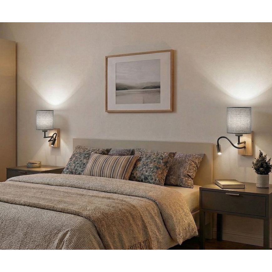 Brilagi - LED flexibilná nástenná lampa NUBILA WOOD 1xE27/25W/230V + LED/3W dub/biela/svetlošedá