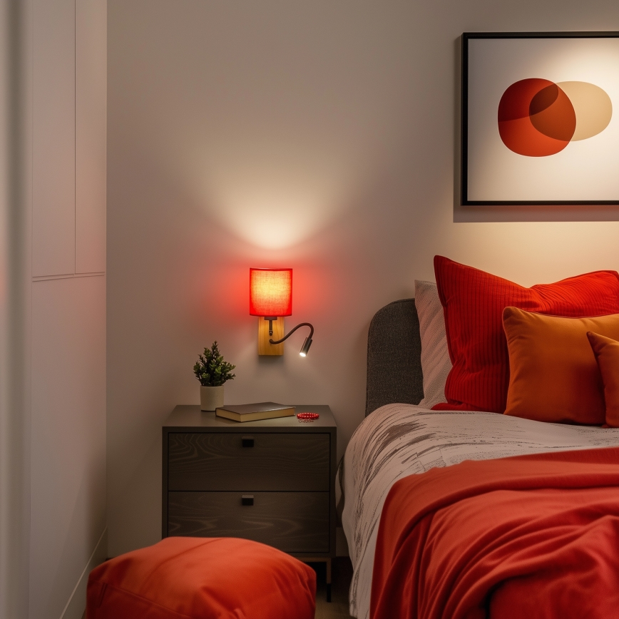 Brilagi - LED Flexibilná nástenná lampa NUBILA WOOD 1xE27/25W/230V + LED/3W dub/červená