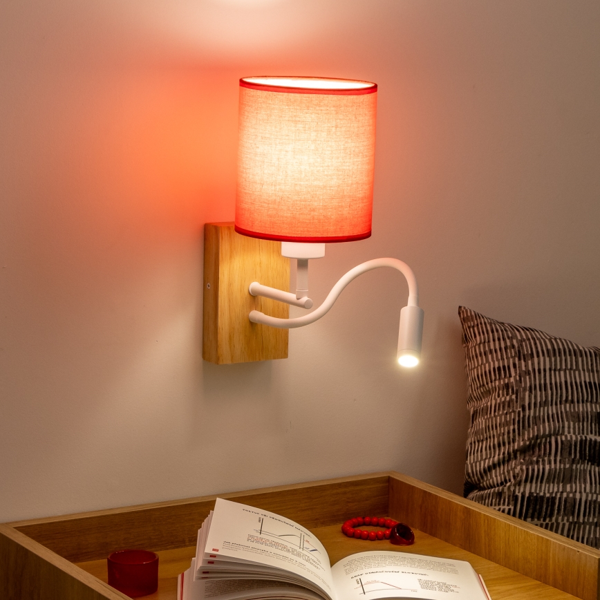 Brilagi - LED Flexibilná nástenná lampa NUBILA WOOD 1xE27/25W/230V + LED/3W dub/červená