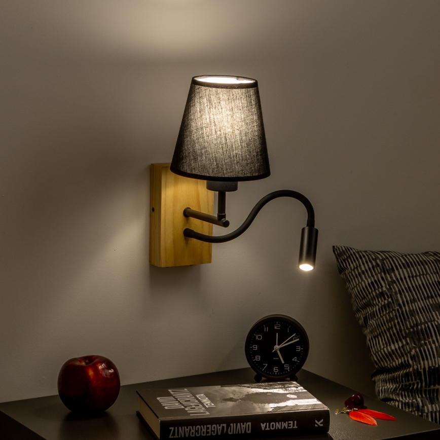 Brilagi - LED Flexibilná nástenná lampa NUBILA WOOD 1xE27/25W/230V + LED/3W dub/čierna