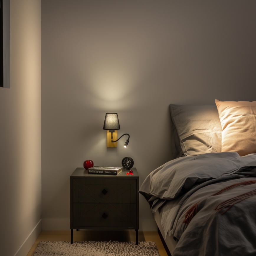 Brilagi - LED Flexibilná nástenná lampa NUBILA WOOD 1xE27/25W/230V + LED/3W dub/čierna