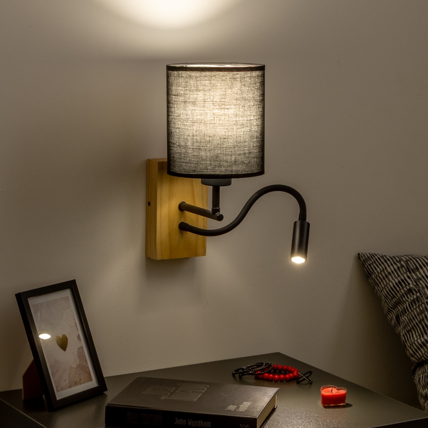 Brilagi - LED Flexibilná nástenná lampa NUBILA WOOD 1xE27/25W/230V + LED/3W dub/čierna