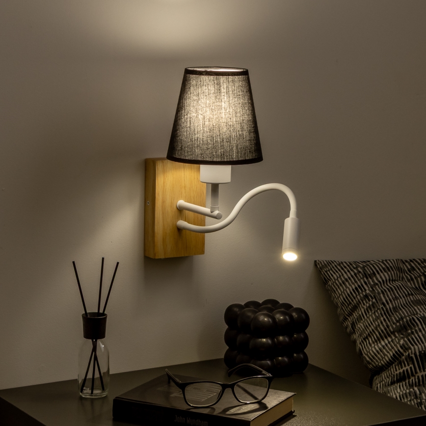 Brilagi - LED Flexibilná nástenná lampa NUBILA WOOD 1xE27/25W/230V + LED/3W dub/čierna