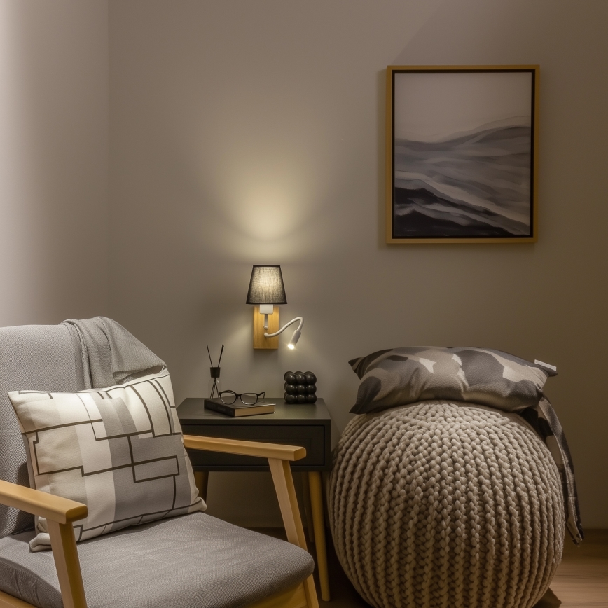 Brilagi - LED Flexibilná nástenná lampa NUBILA WOOD 1xE27/25W/230V + LED/3W dub/čierna