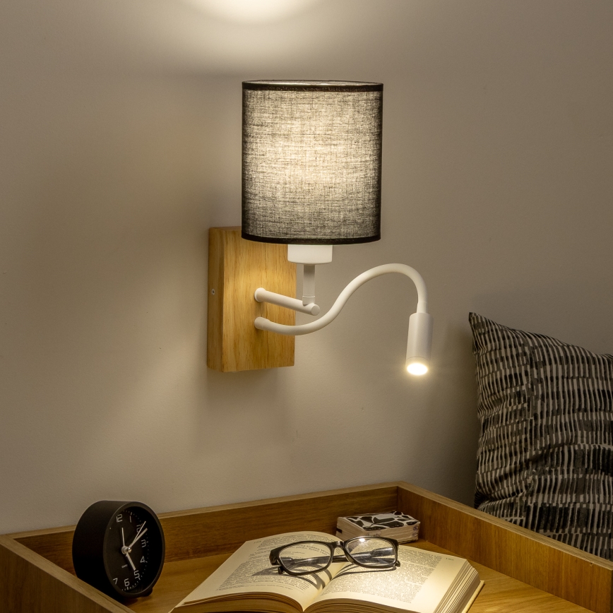 Brilagi - LED Flexibilná nástenná lampa NUBILA WOOD 1xE27/25W/230V + LED/3W dub/čierna