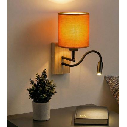 Brilagi - LED flexibilná nástenná lampa NUBILA WOOD 1xE27/25W/230V + LED/3W dub/čierna/oranžová